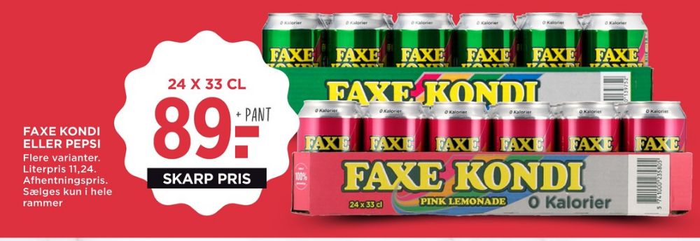Faxe Kondi 0 Kalorier Pink Lemonade, Sportsvand 24 pk. 