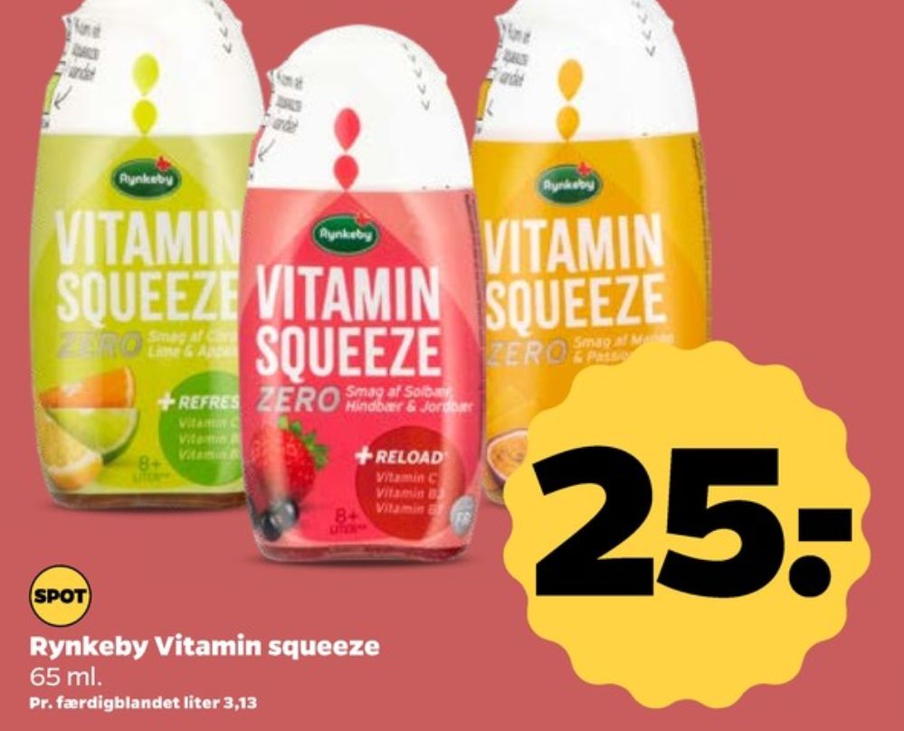 Rynkeby Vitamin Squeeze Zero, Solbær, Hindbær & Jordbær Koncentrat