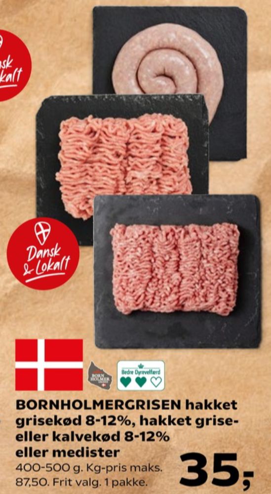 Bornholmergrisen, Hakket grisekød 8-12%