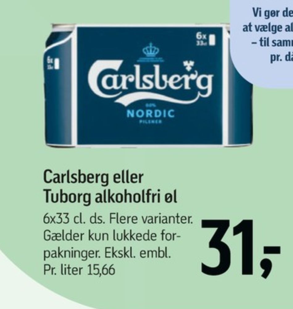 Carlsberg Nordic Pilsner, Øl - Alkoholfri 6 pk.