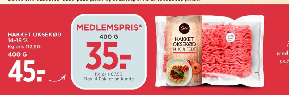 Gestus, Hakket oksekød 14-18%
