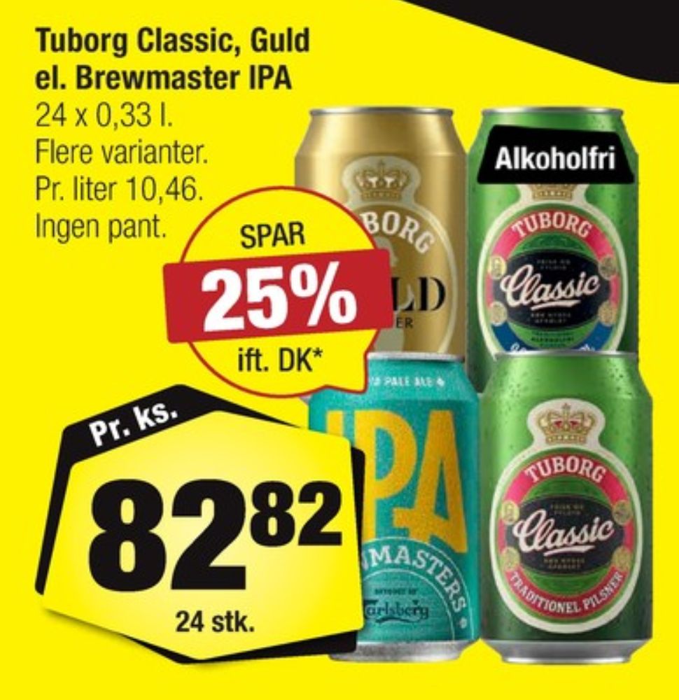 Tuborg Classic 0,0, Øl - Alkoholfri 24 pk.