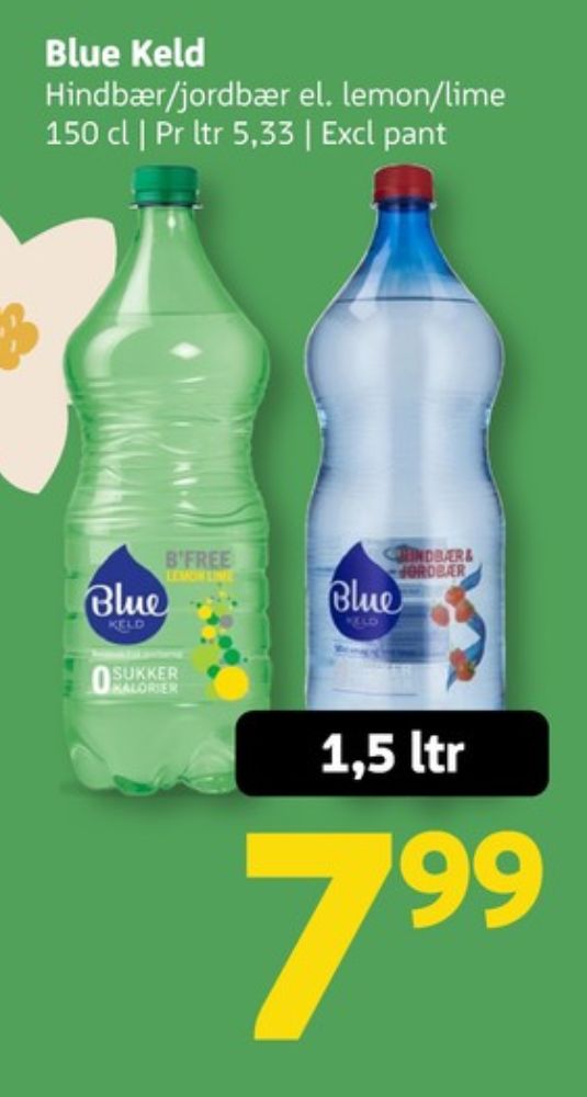 Blue Keld Hindbær & Jordbær, Mineralvand med brus, hindbær og jordbær