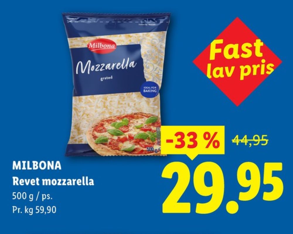 Milbona, Revet ost Mozzarella Grated