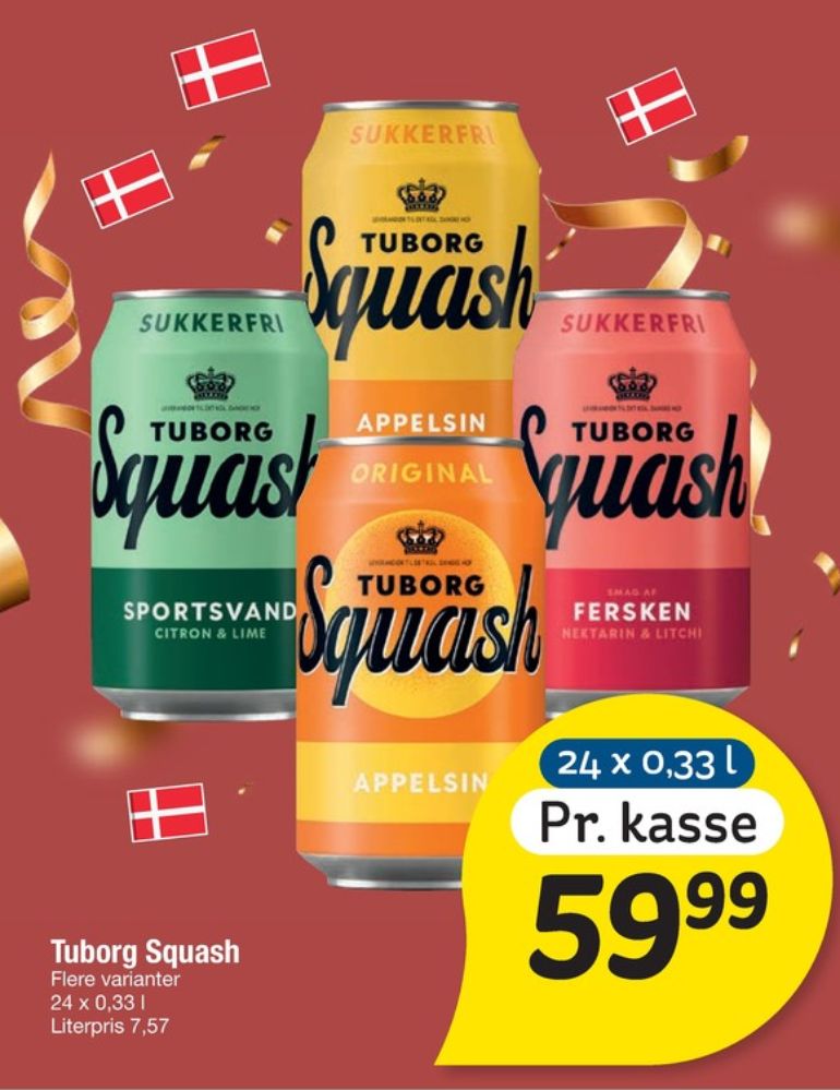 Tuborg Squash, Sportssodavand Citron Lime Sukkerfri 24 pk.