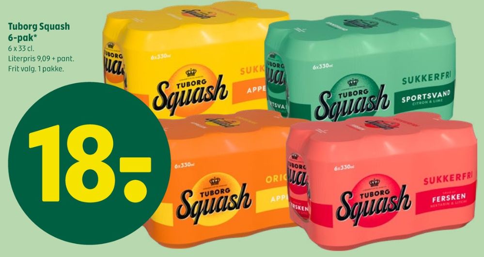 Tuborg Squash, Ferskensodavand Sukkerfri 6 pk.