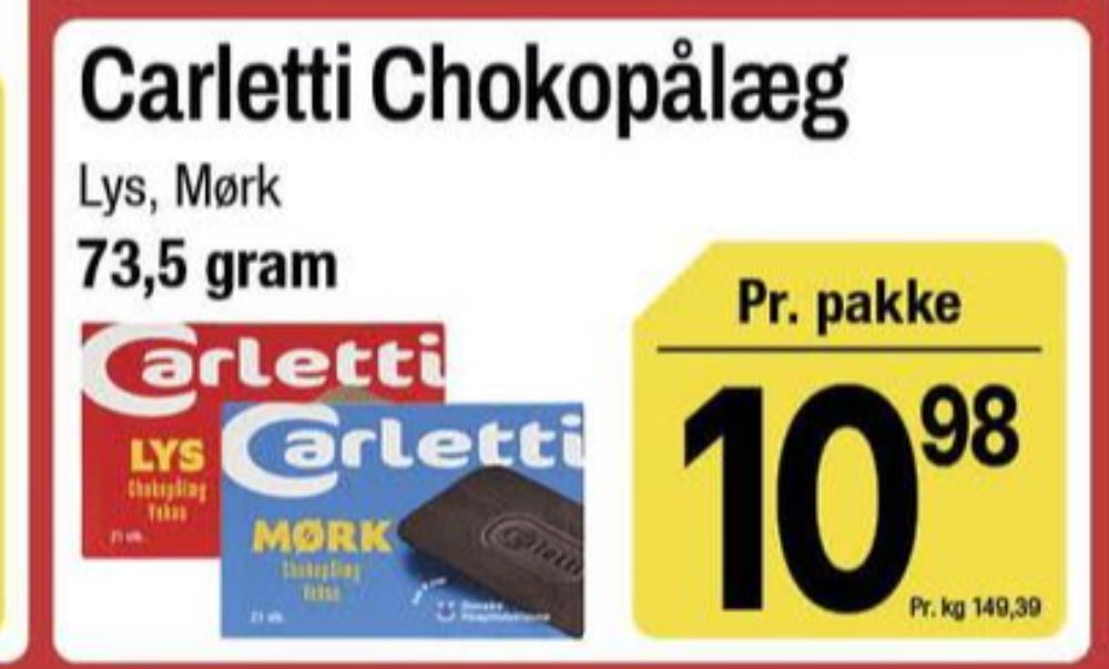 Carletti Den Mørke, Pålægschokolade Mørk