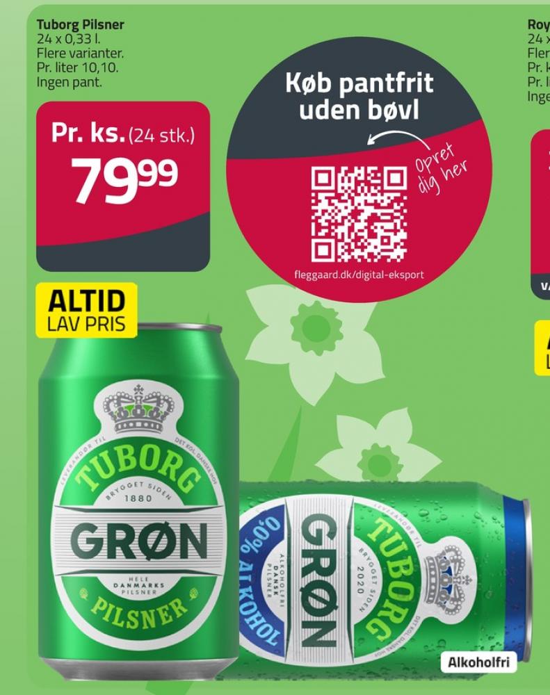 Tuborg Grøn 0,0, Øl - Alkoholfri 24 pk.