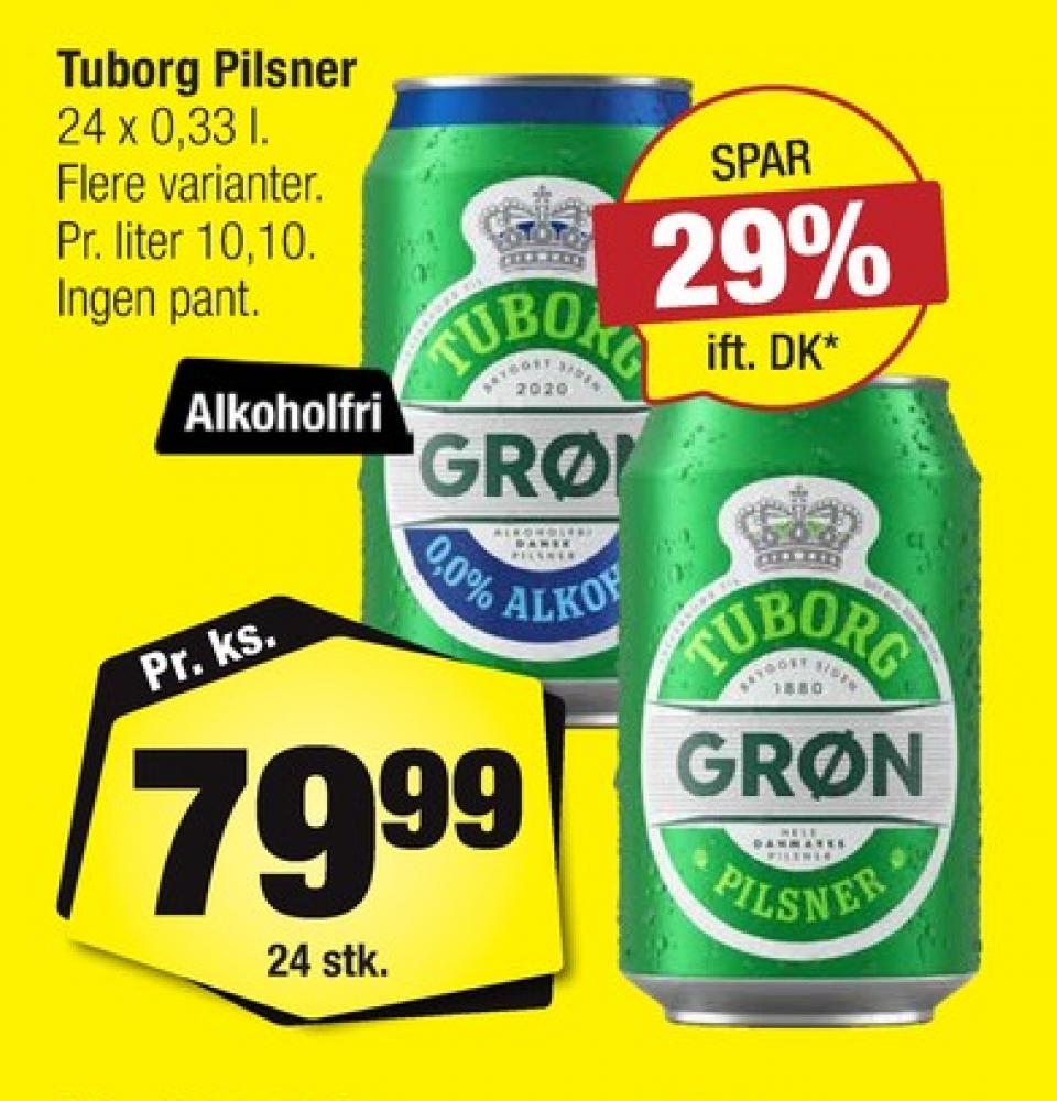 Tuborg Grøn 0,0, Øl - Alkoholfri 24 pk.