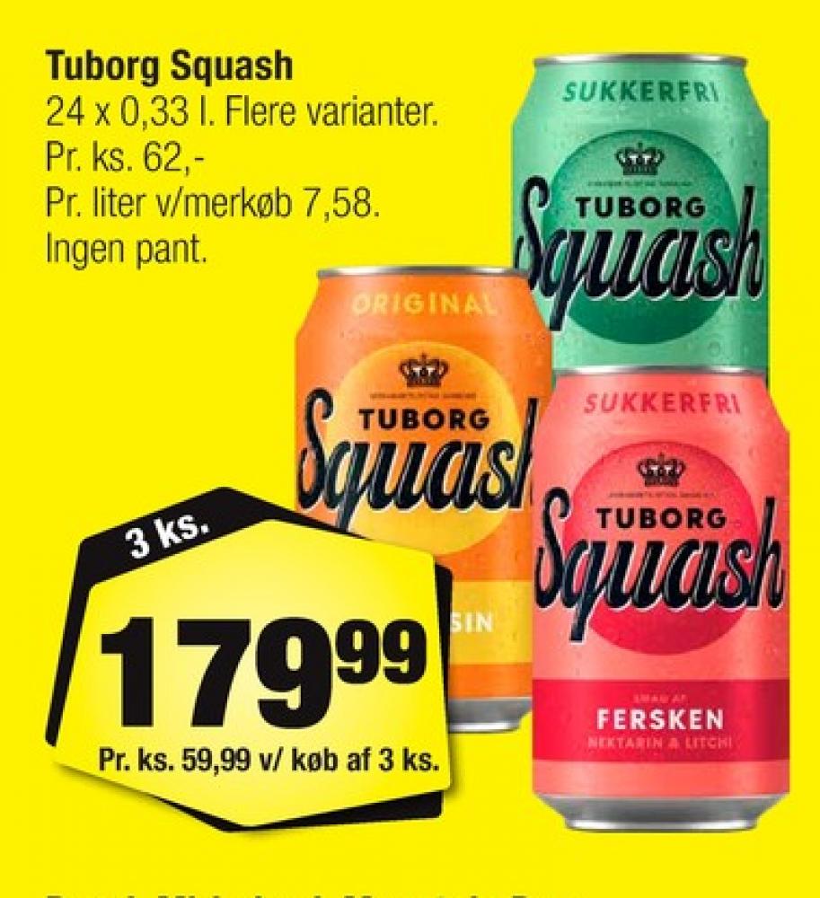 Tuborg Squash, Ferskensodavand Sukkerfri 24 pk.