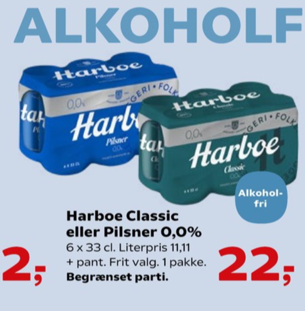 Harboe Classic 0,0%, Øl - Alkoholfri 6 pk.
