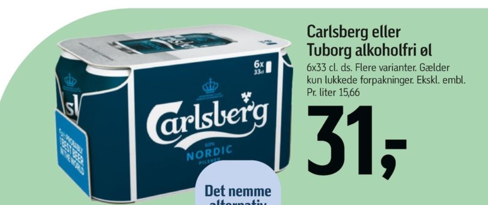 Tuborg Classic 0,0, Øl - Alkoholfri 6 pk.
