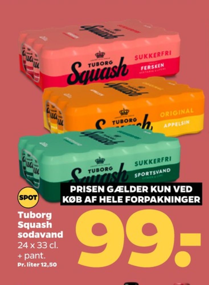 Tuborg Squash, Ferskensodavand Sukkerfri 24 pk.