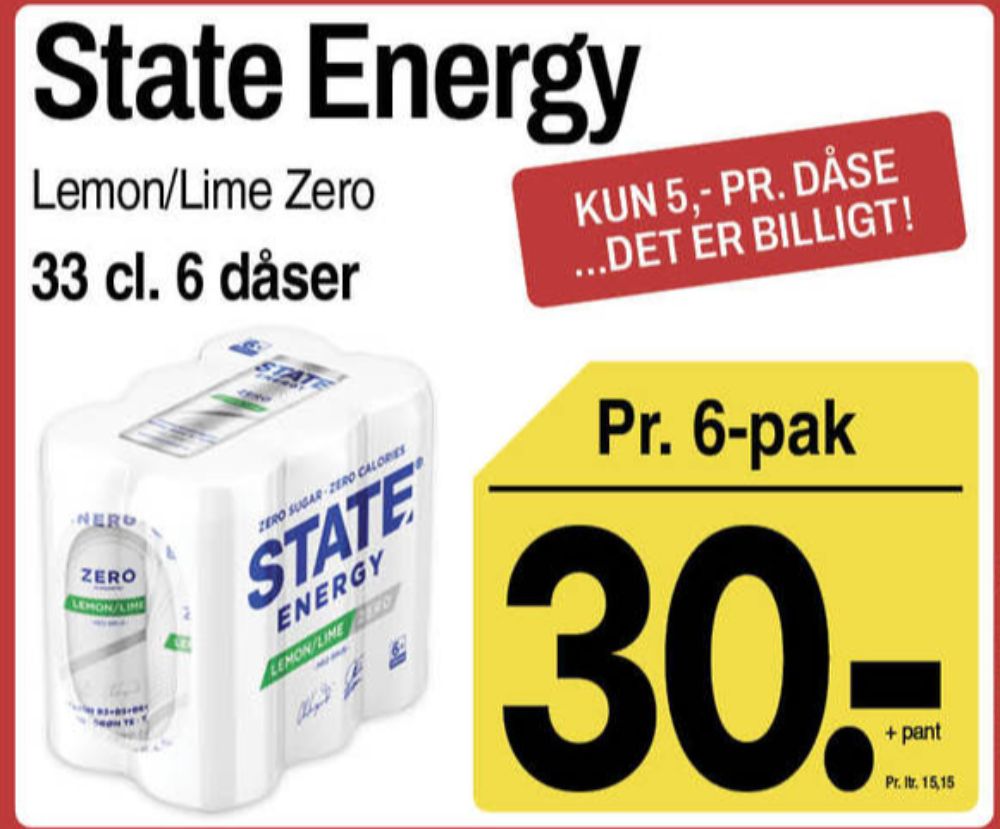 STATE Lemon Lime Zero, Energidrik 6 pk.