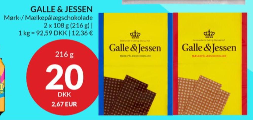 Galle & Jessen, Pålægschokolade Mælk