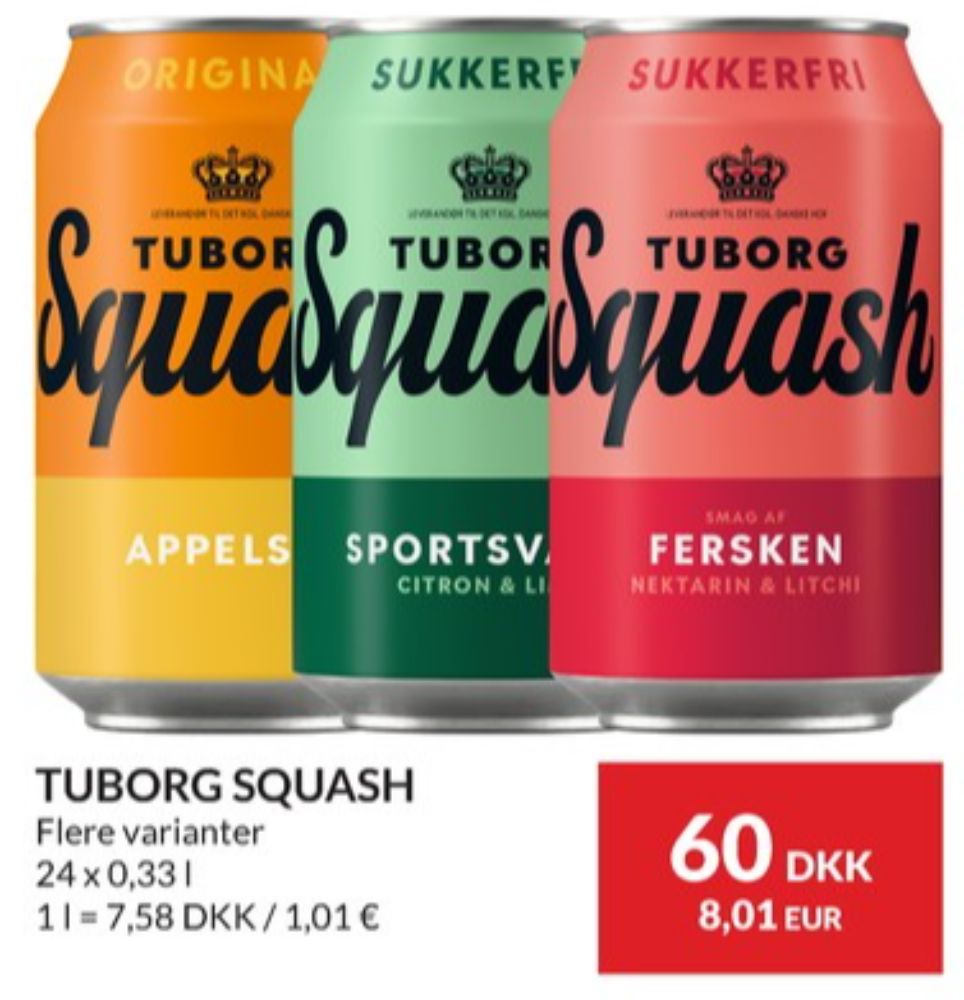 Tuborg Squash, Sportssodavand Citron Lime Sukkerfri 24 pk.