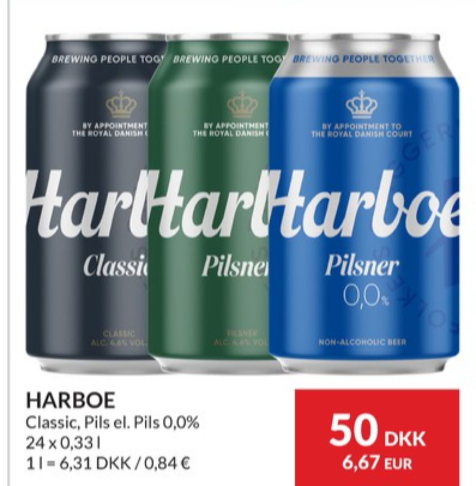Harboe Pilsner 0,0%, Øl - Alkoholfri 24 pk.