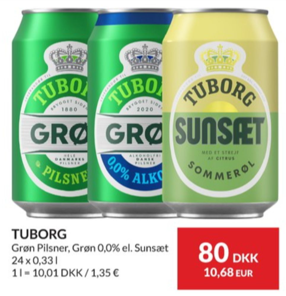 Tuborg Grøn 0,0, Øl - Alkoholfri 24 pk.