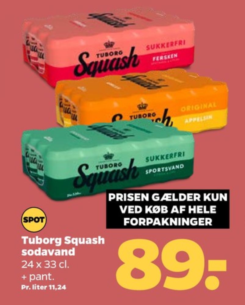 Tuborg Squash, Ferskensodavand Sukkerfri 24 pk.