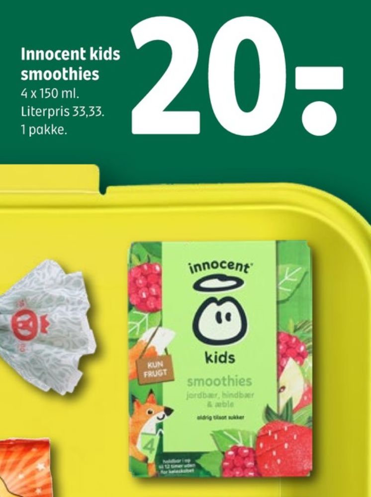 innocent Kids, Jordbær, Hindbær & Æble Smoothie 