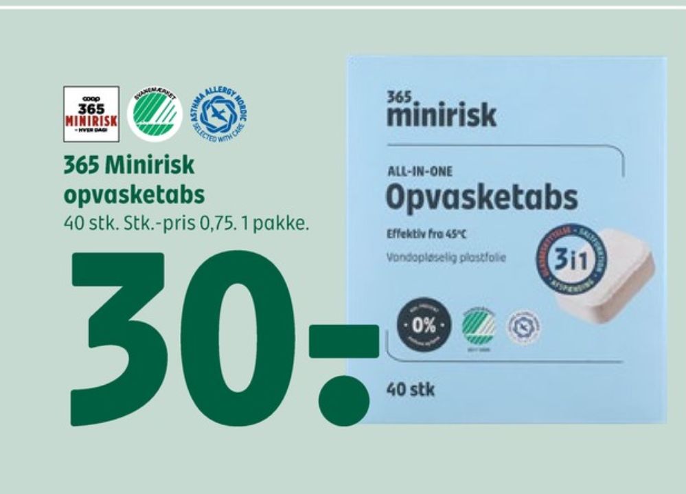 Coop 365 Minirisk, Maskinopvask-tabs
