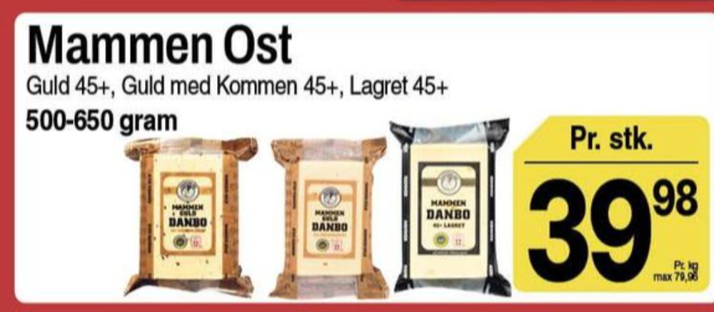 Mammen, Skæreost Danbo Guld Mellemlagret Kommen