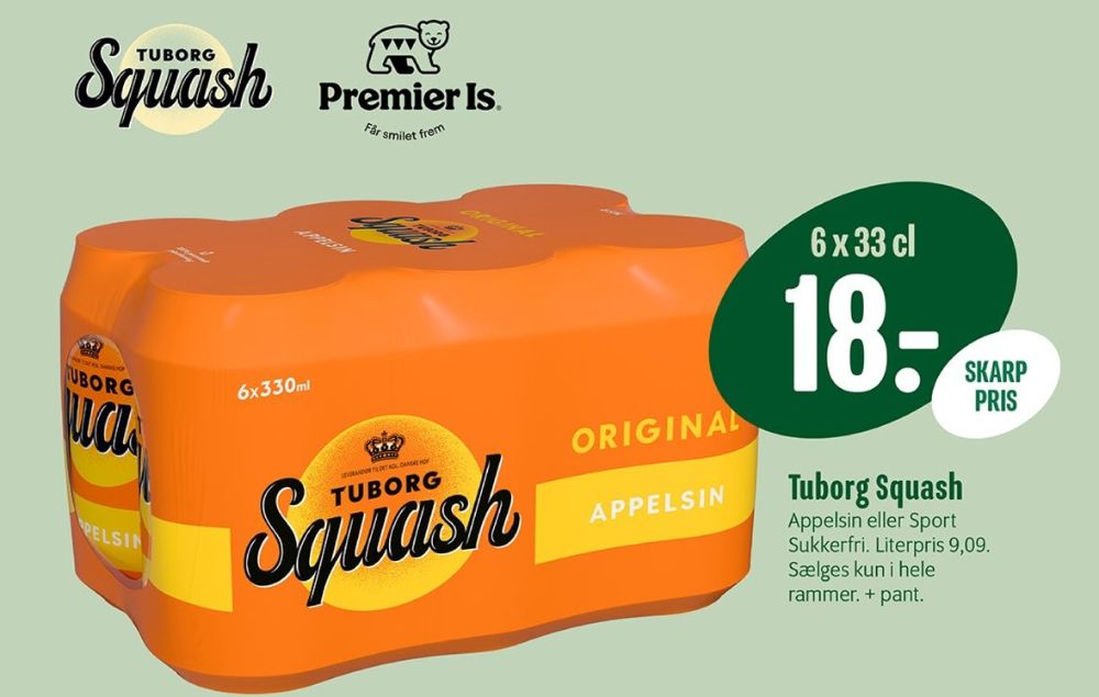 Tuborg Squash, Sportssodavand Citron Lime Sukkerfri 6 pk.