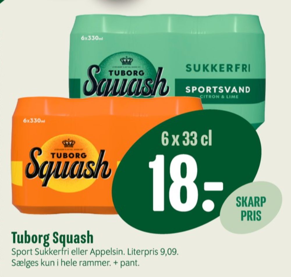 Tuborg Squash, Sportssodavand Citron Lime Sukkerfri 6 pk.