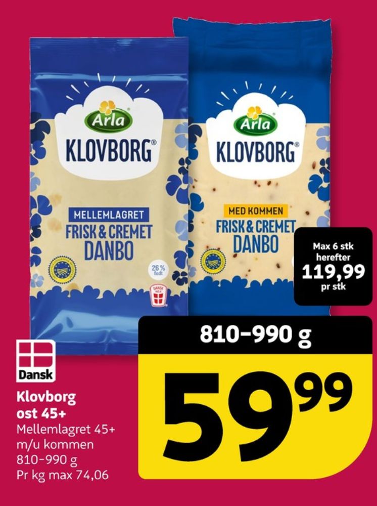 Klovborg, Skæreost Danbo Mellemlagret Kommen