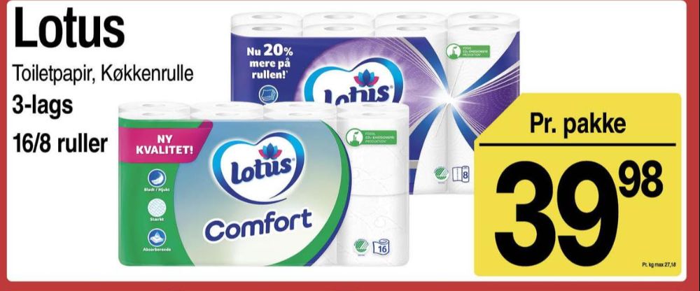 Lotus Comfort, Toiletpapir