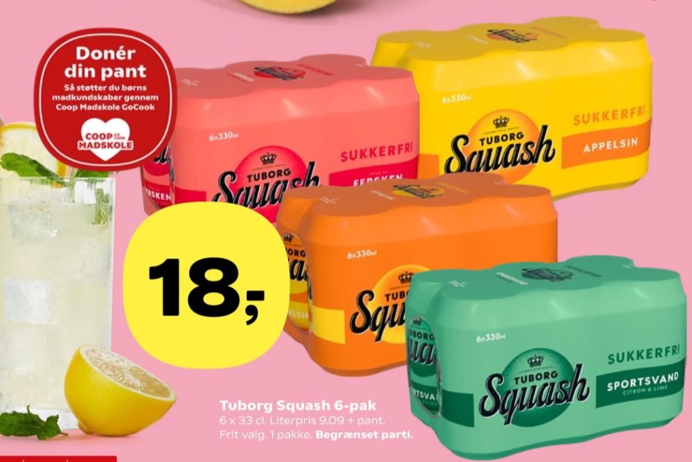 Tuborg Squash, Sportssodavand Citron Lime Sukkerfri 6 pk.
