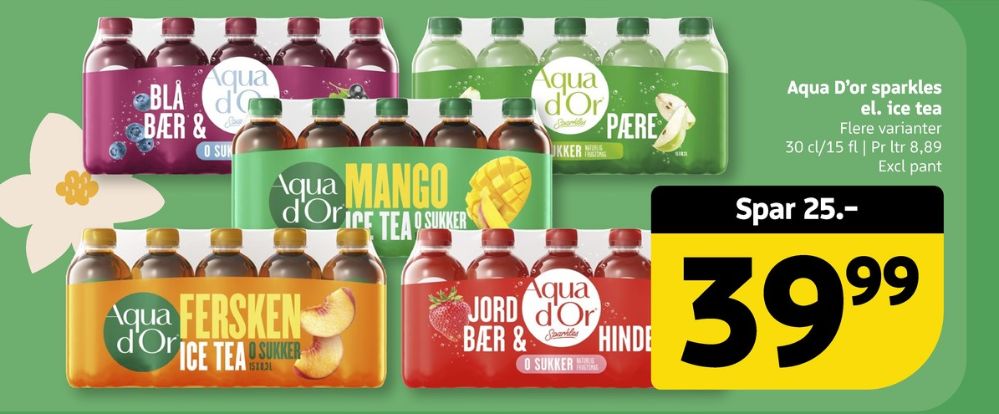 Aqua d'Or Fersken, Ice Tea Mango 15 pk.
