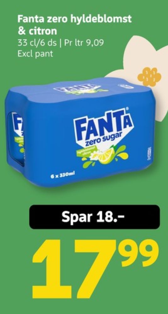 Fanta Zero Sugar, Hyldeblomst Citron Sodavand 6 pk.