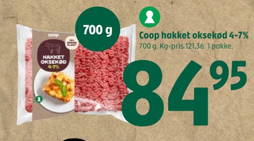 Coop, Hakket oksekød 4-7%