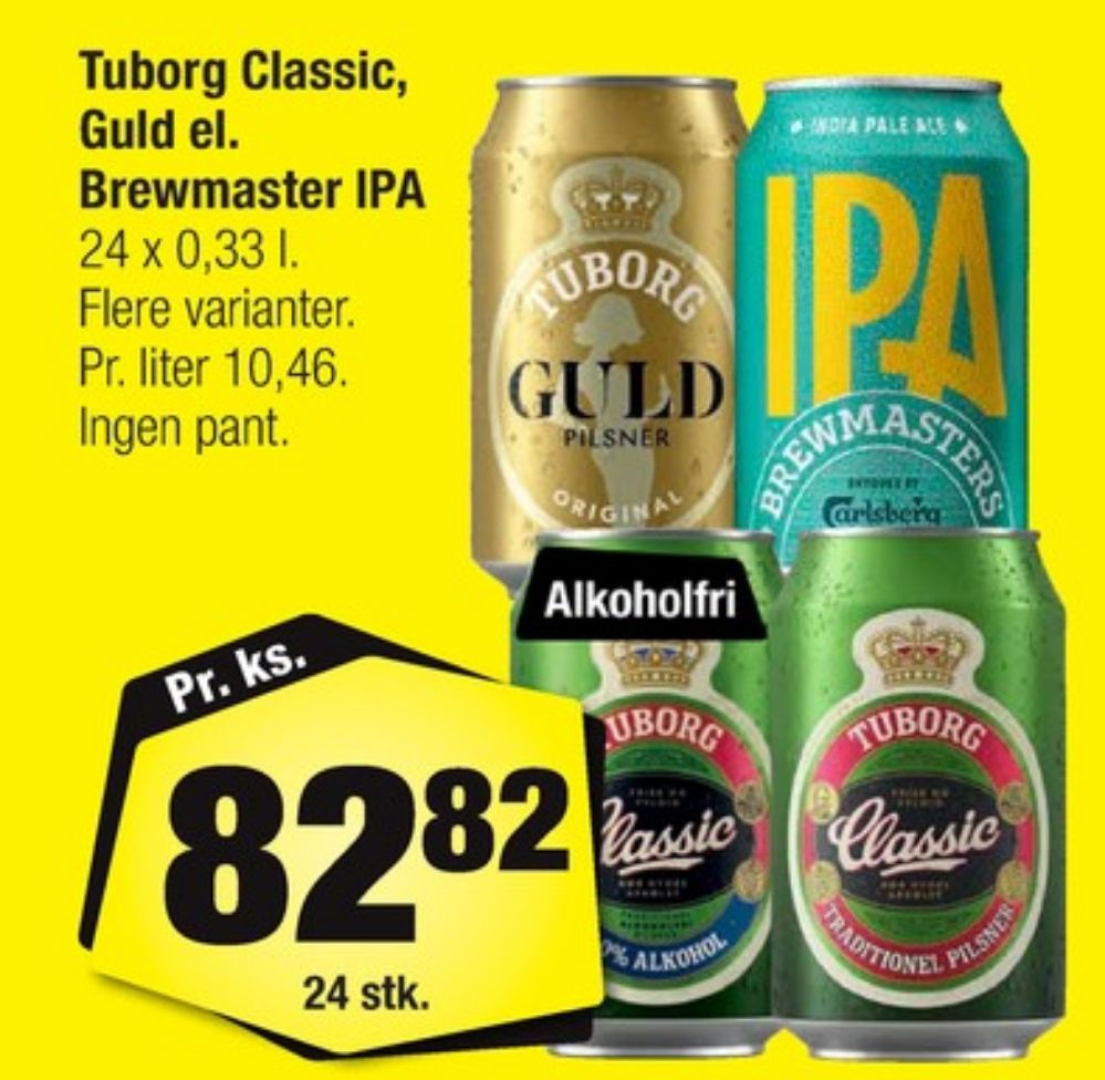 Tuborg Classic 0,0, Øl - Alkoholfri 24 pk.