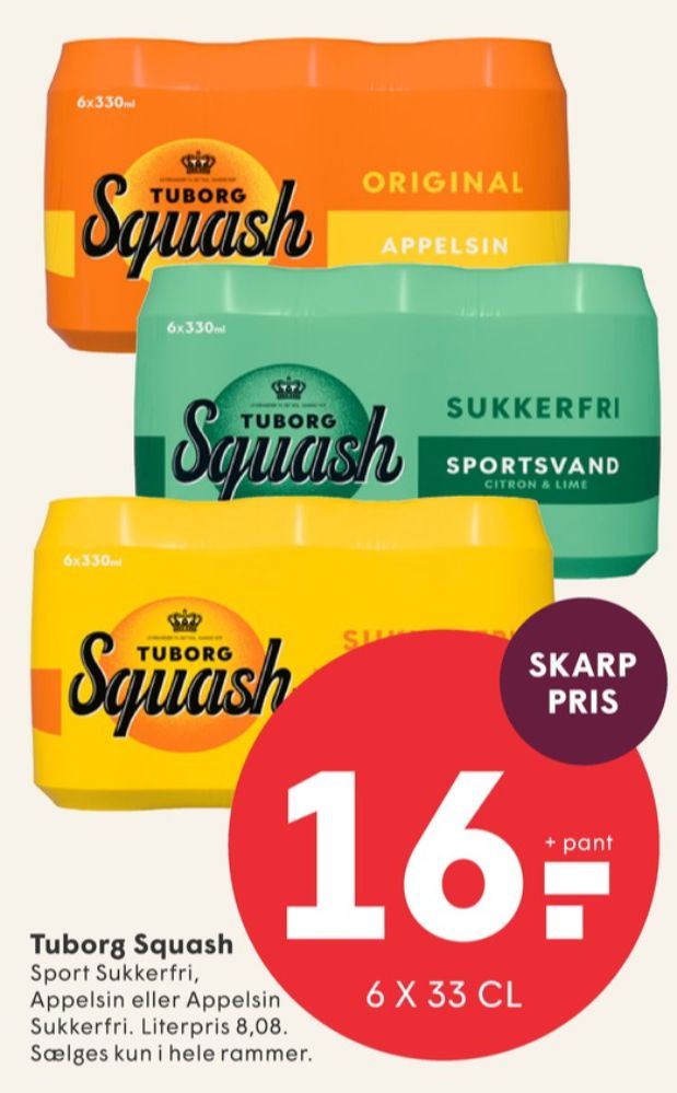 Tuborg Squash, Sportssodavand Citron Lime Sukkerfri 6 pk.