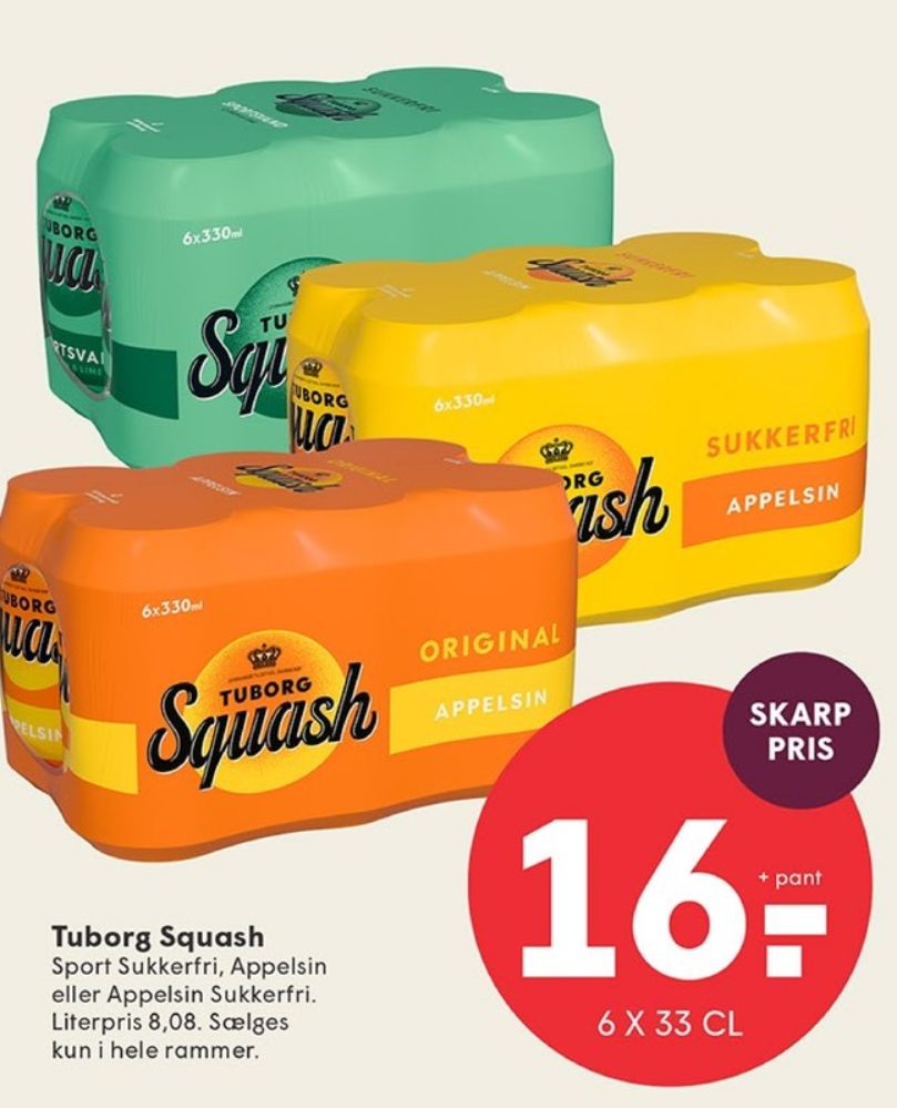 Tuborg Squash, Appelsinsodavand Sukkerfri 6 pk.