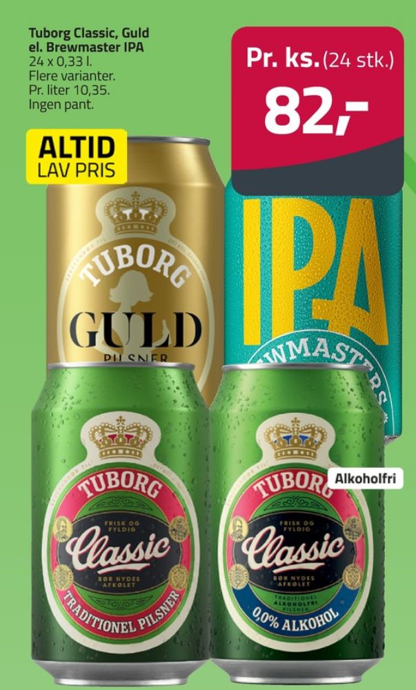 Tuborg Classic 0,0, Øl - Alkoholfri 24 pk.