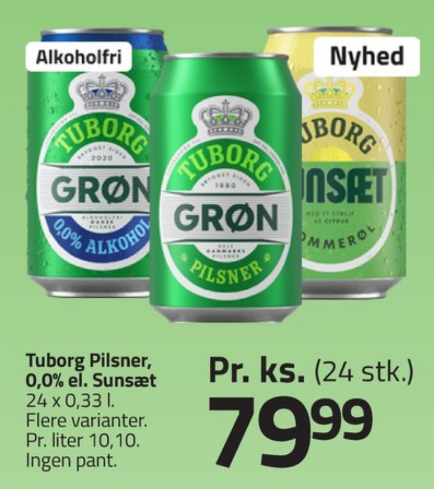 Tuborg Grøn 0,0, Øl - Alkoholfri 24 pk.