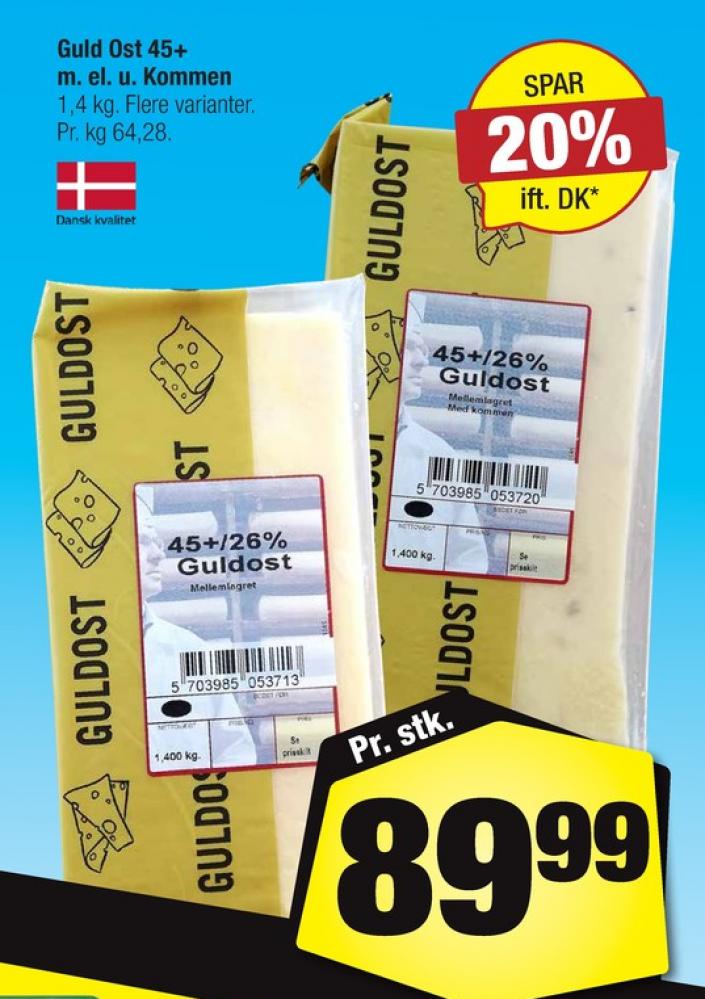 Skæreost Guld Mellemlagret Kommen