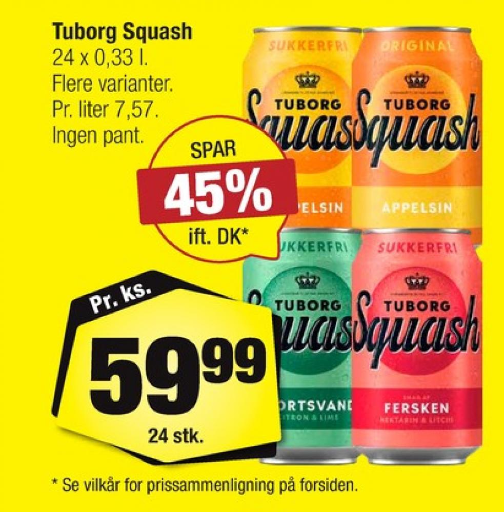 Tuborg Squash, Ferskensodavand Sukkerfri 24 pk.