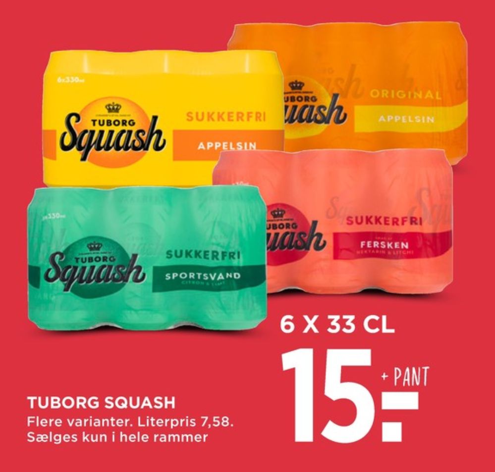 Tuborg Squash, Sportssodavand Citron Lime Sukkerfri 6 pk.