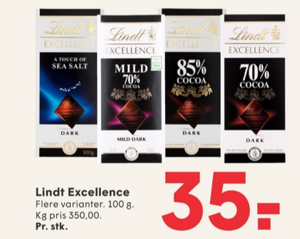 Lindt Excellence, Chokoladeplade 70% Mild