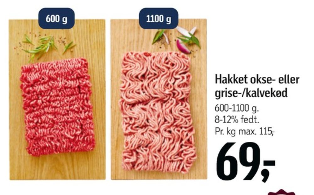 Hakket kalv og grisekød 4-7%