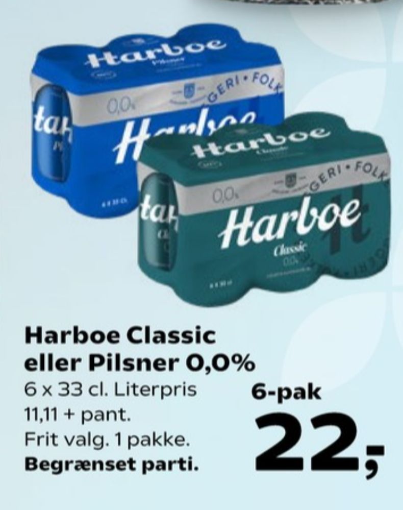 Harboe Classic 0,0%, Øl - Alkoholfri 6 pk.