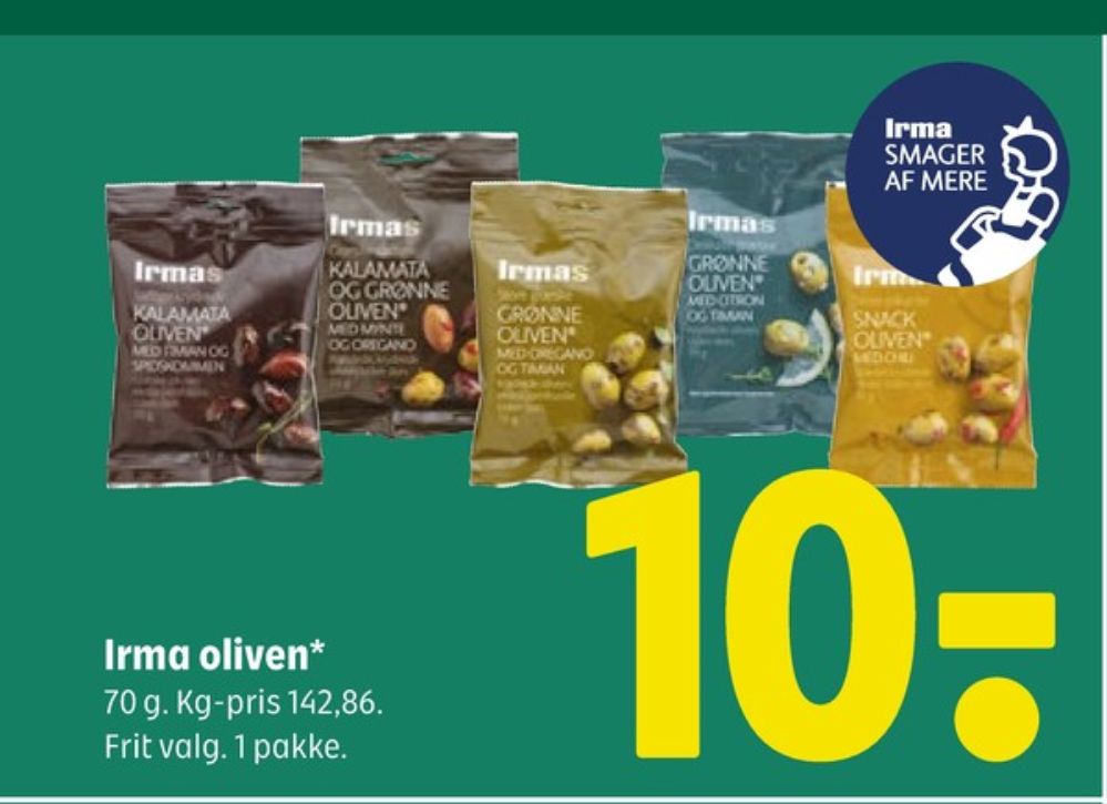 Irmas, Oliven Kalamata timian og spidskommen