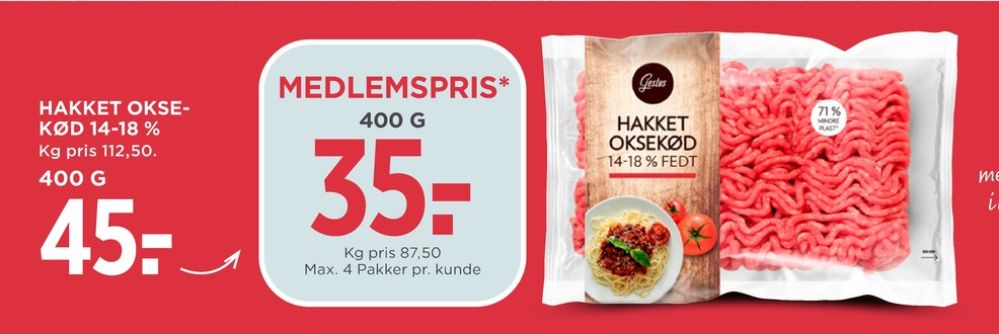 Gestus, Hakket oksekød 14-18%