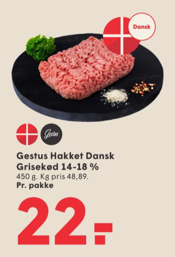 Gestus, Hakket grisekød 14-18%