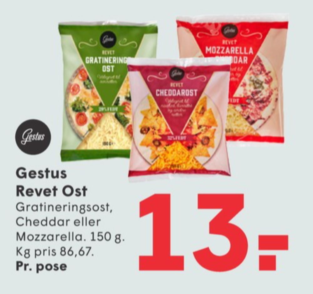 Gestus, Revet ost Mozzarella & Cheddar