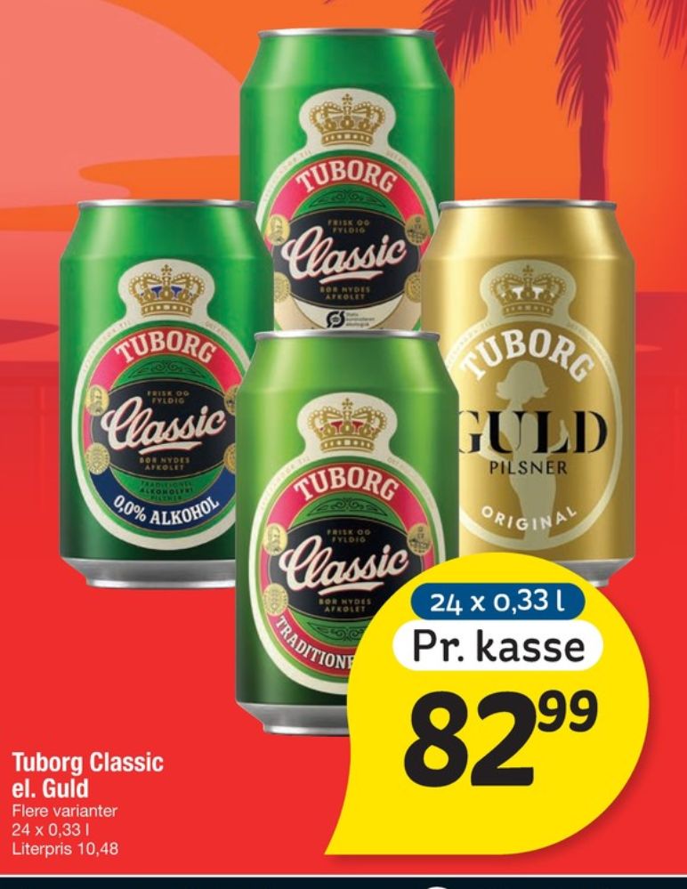 Tuborg Classic 0,0, Øl - Alkoholfri 24 pk.